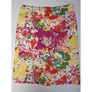 Talbots Pink & Multi Floral Textured Knee Length Straight Pencil Skirt Size 10